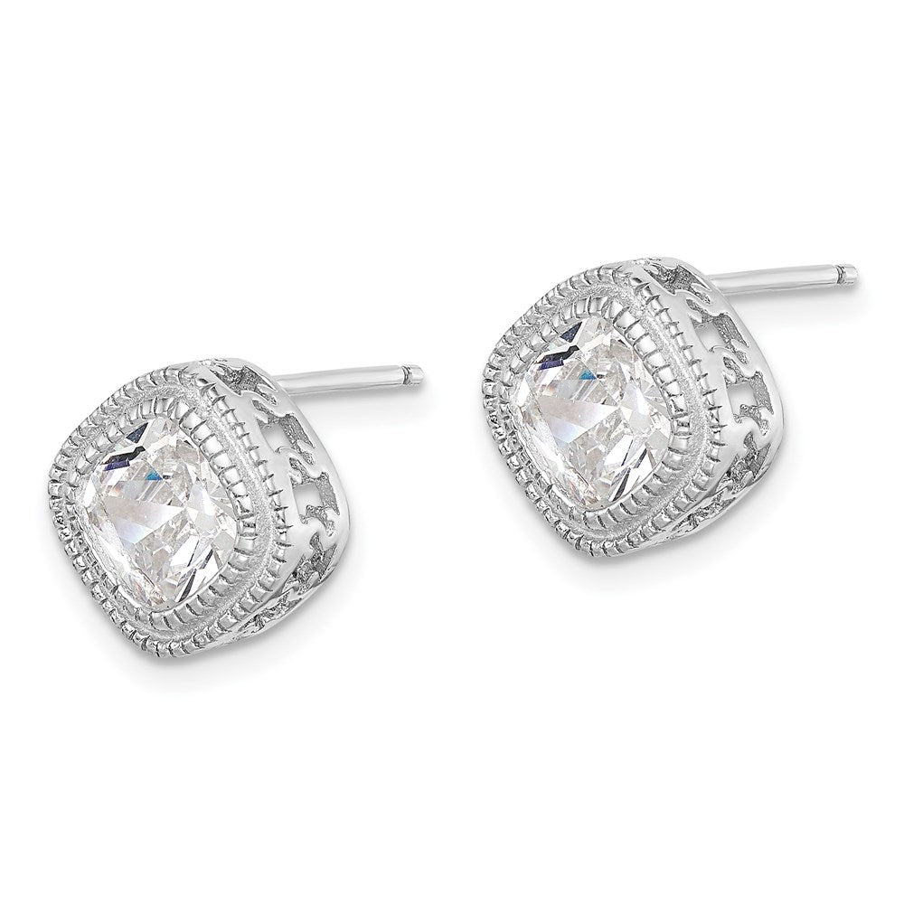 Sterling Silver Cz Square S Border Earrings