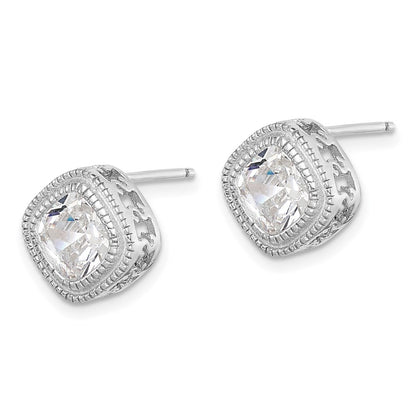 Sterling Silver Cz Square S Border Earrings