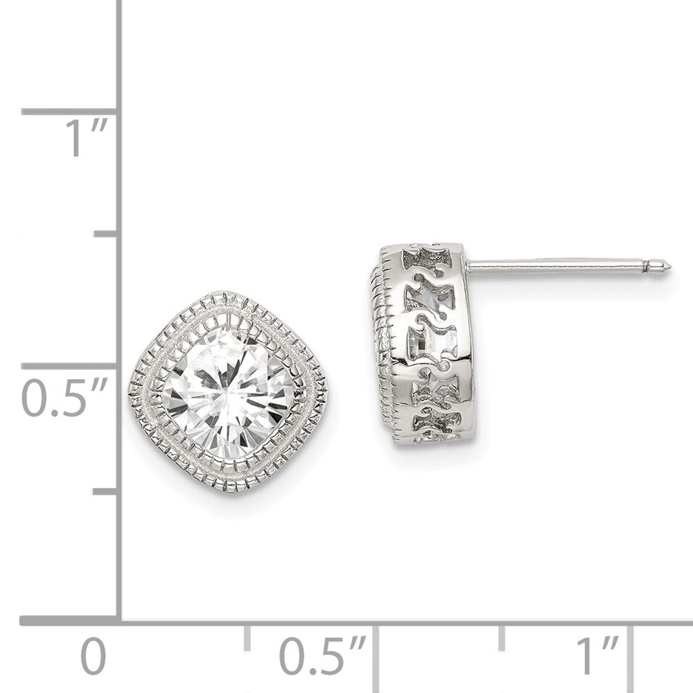 Sterling Silver Cz Square S Border Earrings