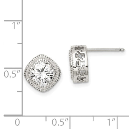 Sterling Silver Cz Square S Border Earrings