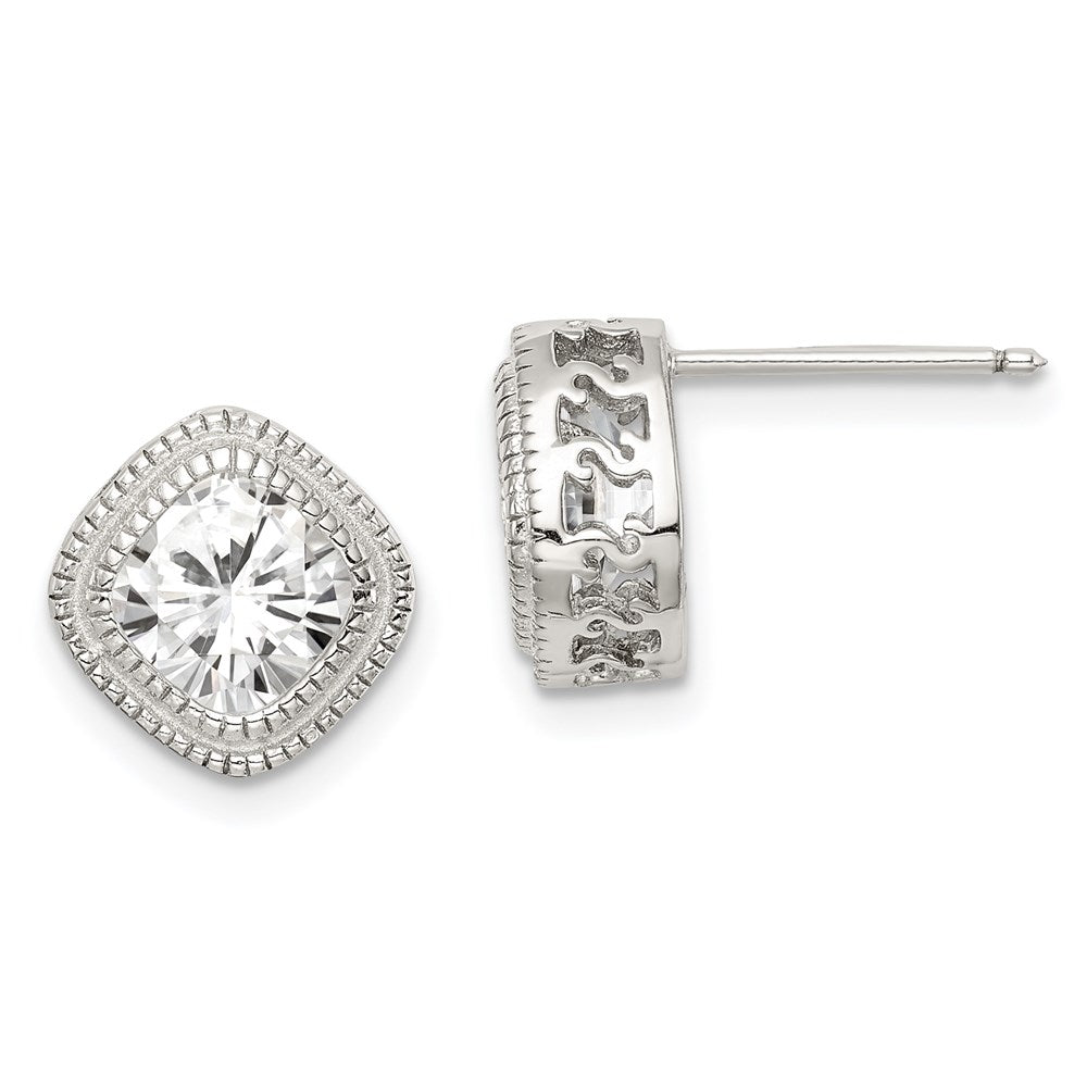 Sterling Silver Cz Square S Border Earrings
