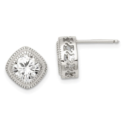 Sterling Silver Cz Square S Border Earrings