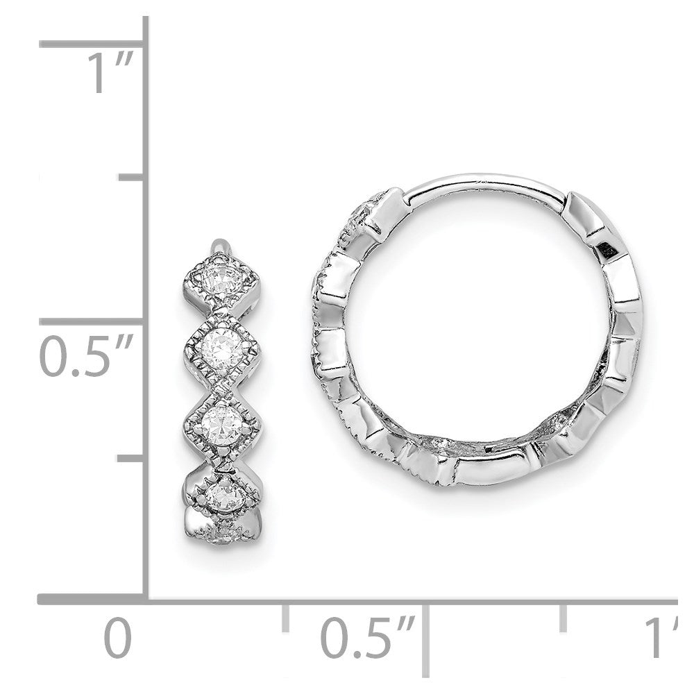 Sterling Silver Rhodium-Plated Cz Hinged Hoop Earrings