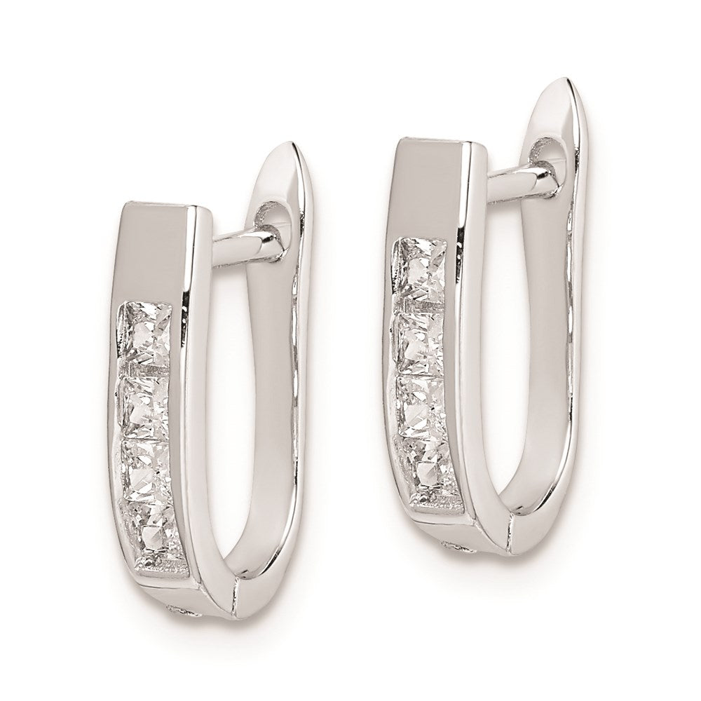 Sterling Silver Rhodium-Plated Cz Hinged Hoop Earrings