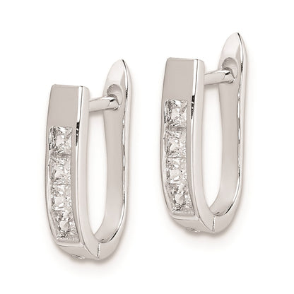 Sterling Silver Rhodium-Plated Cz Hinged Hoop Earrings
