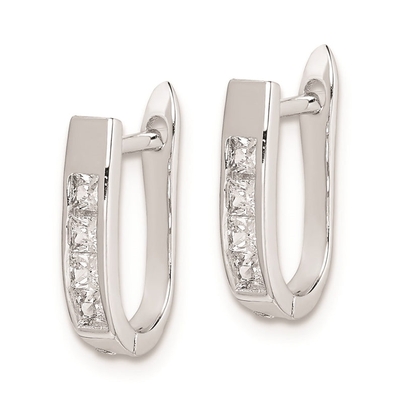 Sterling Silver Rhodium-Plated Cz Hinged Hoop Earrings