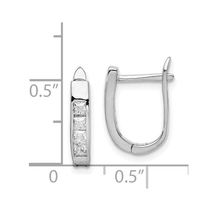 Sterling Silver Rhodium-Plated Cz Hinged Hoop Earrings