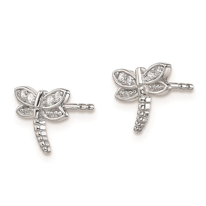 Sterling Silver Rhodium-Plated Polished Cz Dragonfly Post Earrings
