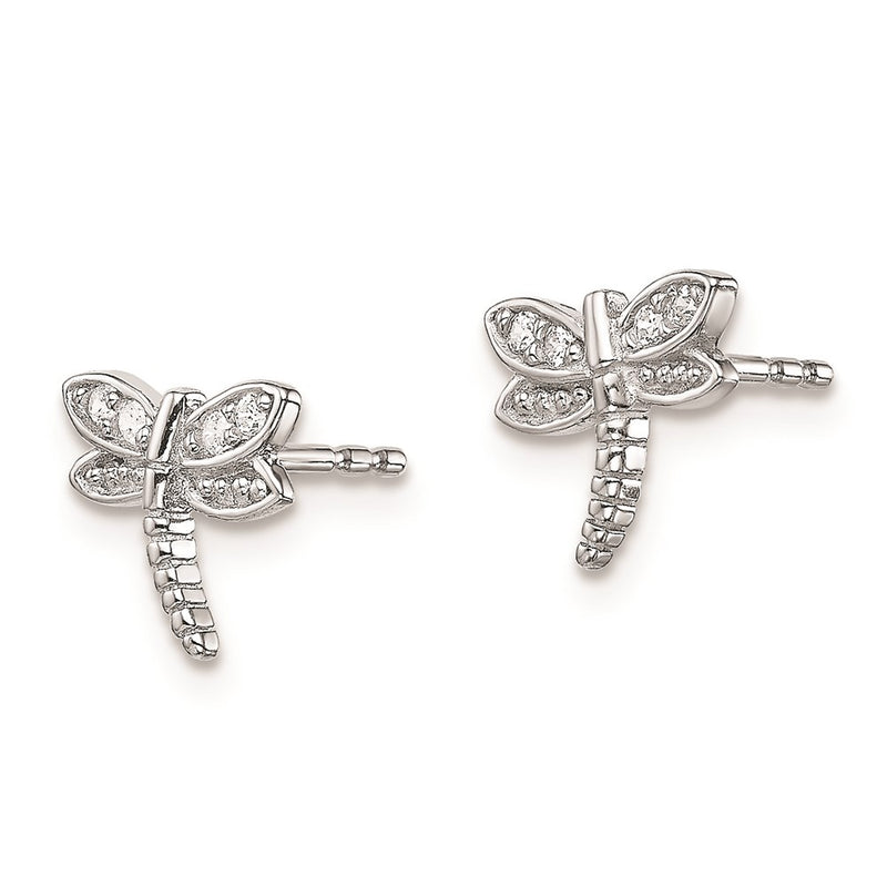 Sterling Silver Rhodium-Plated Polished Cz Dragonfly Post Earrings