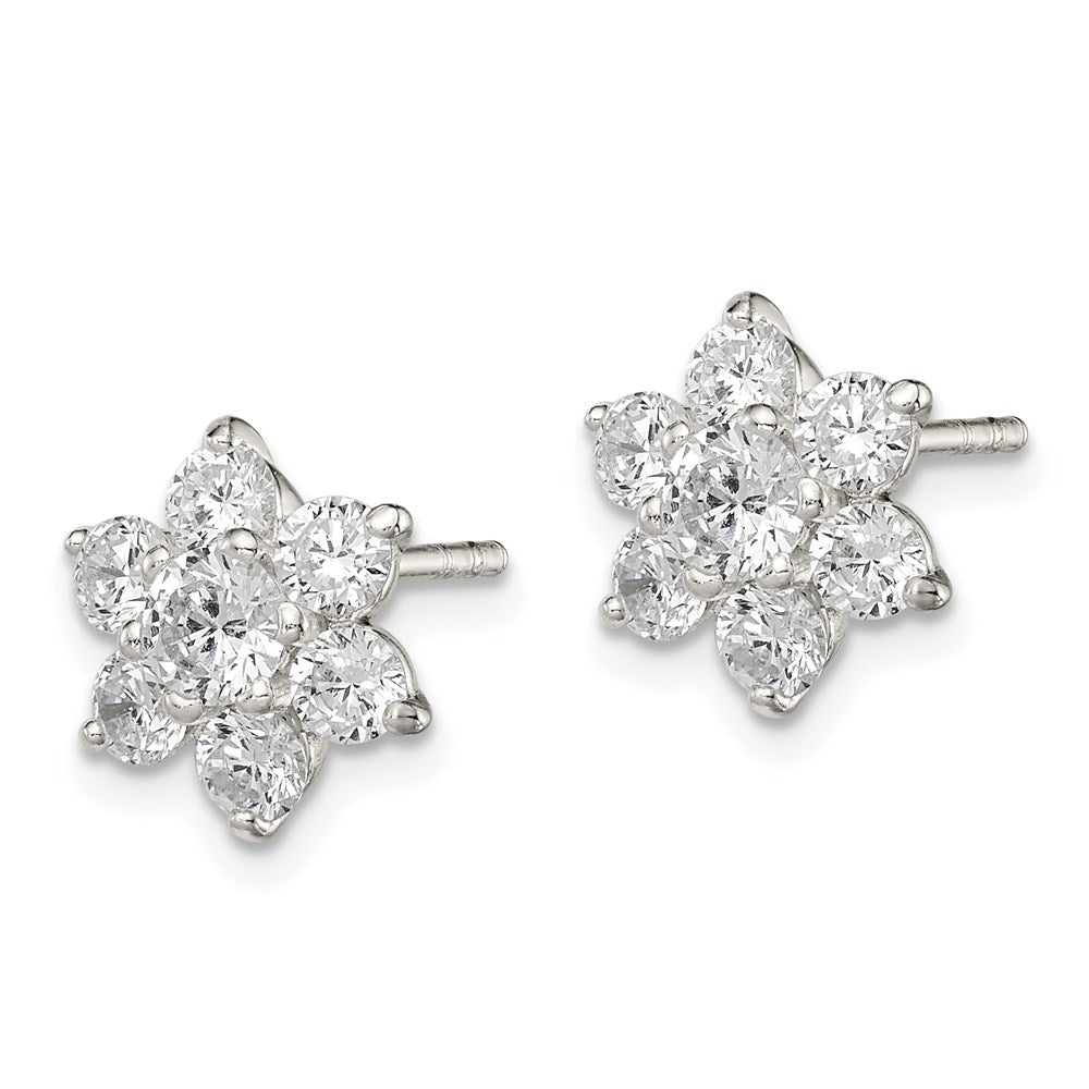 Sterling Silver Cz Flower Post Earrings