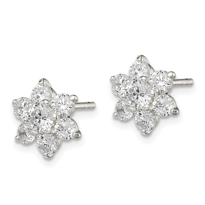 Sterling Silver Cz Flower Post Earrings