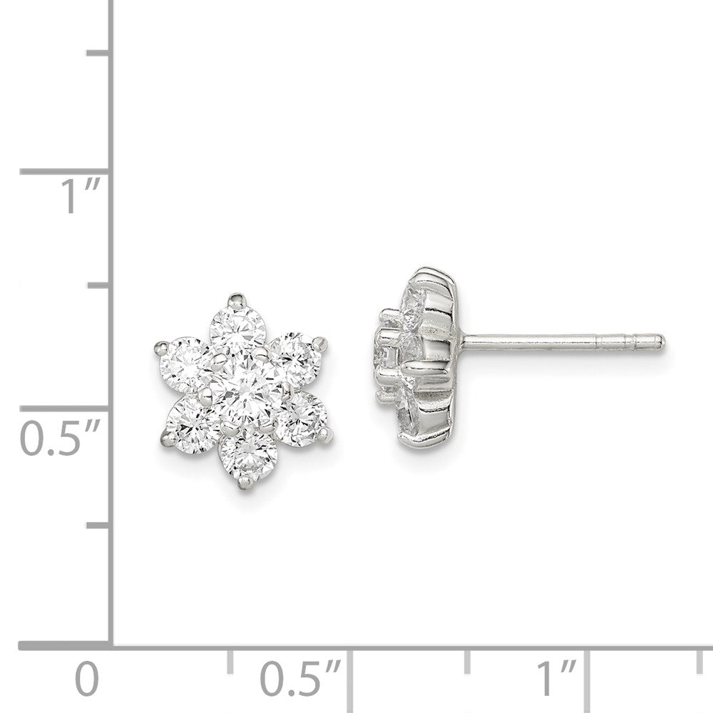Sterling Silver Cz Flower Post Earrings
