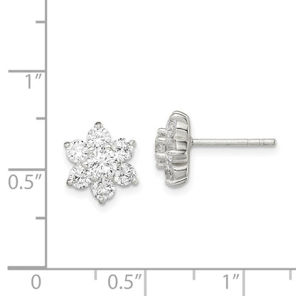 Sterling Silver Cz Flower Post Earrings