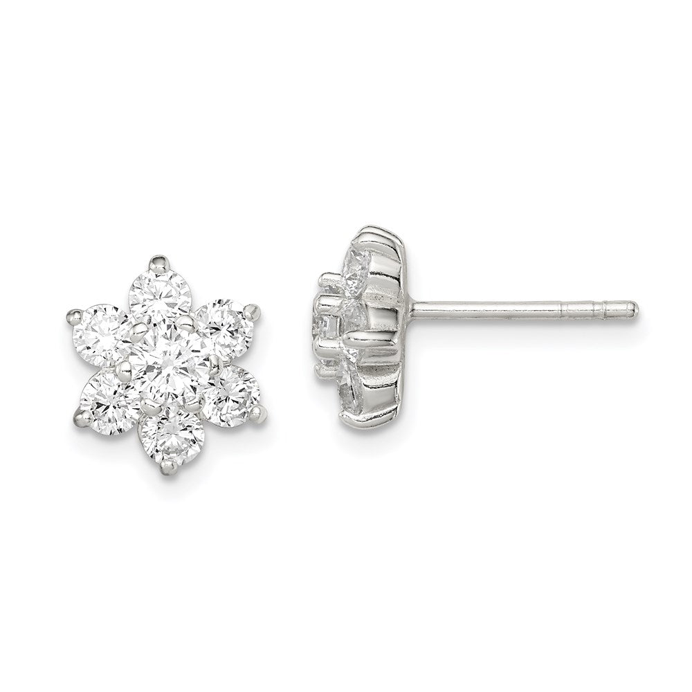 Sterling Silver Cz Flower Post Earrings