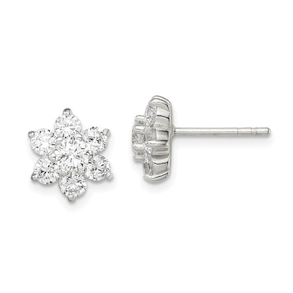 Sterling Silver Cz Flower Post Earrings
