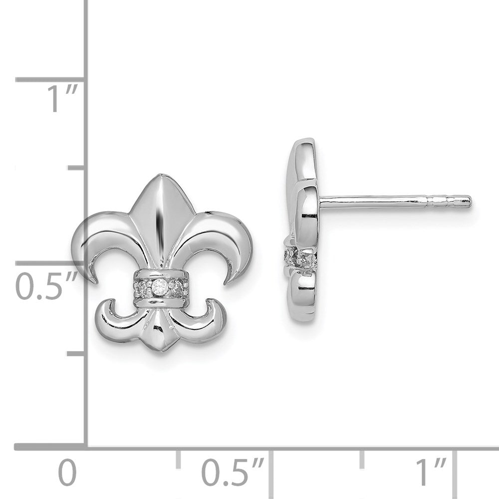 Sterling Silver Rhodium-Plated Polished Cz Fleur De Lis Post Earrings