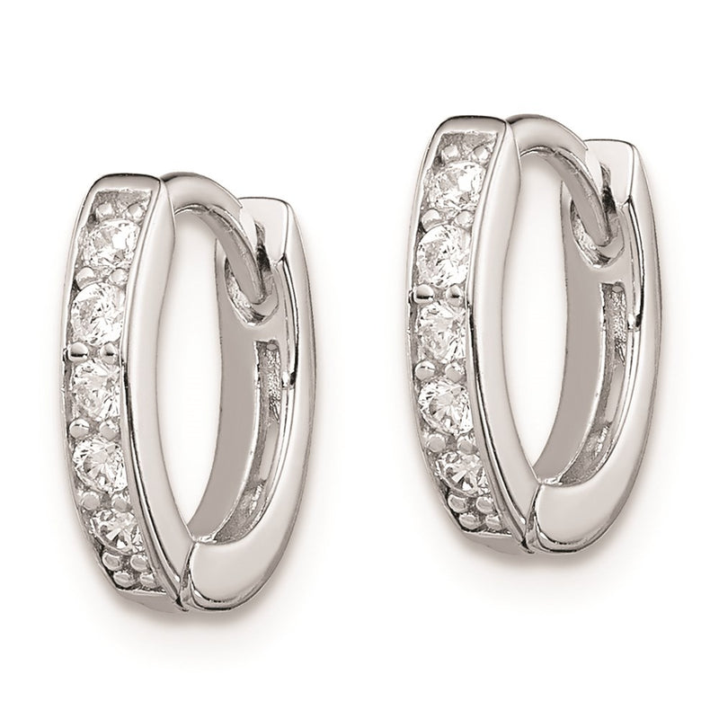 Sterling Silver Rhodium-Plated Cz Hinged Hoop Earrings