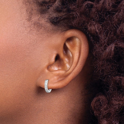 Sterling Silver Rhodium-Plated Cz Hinged Hoop Earrings