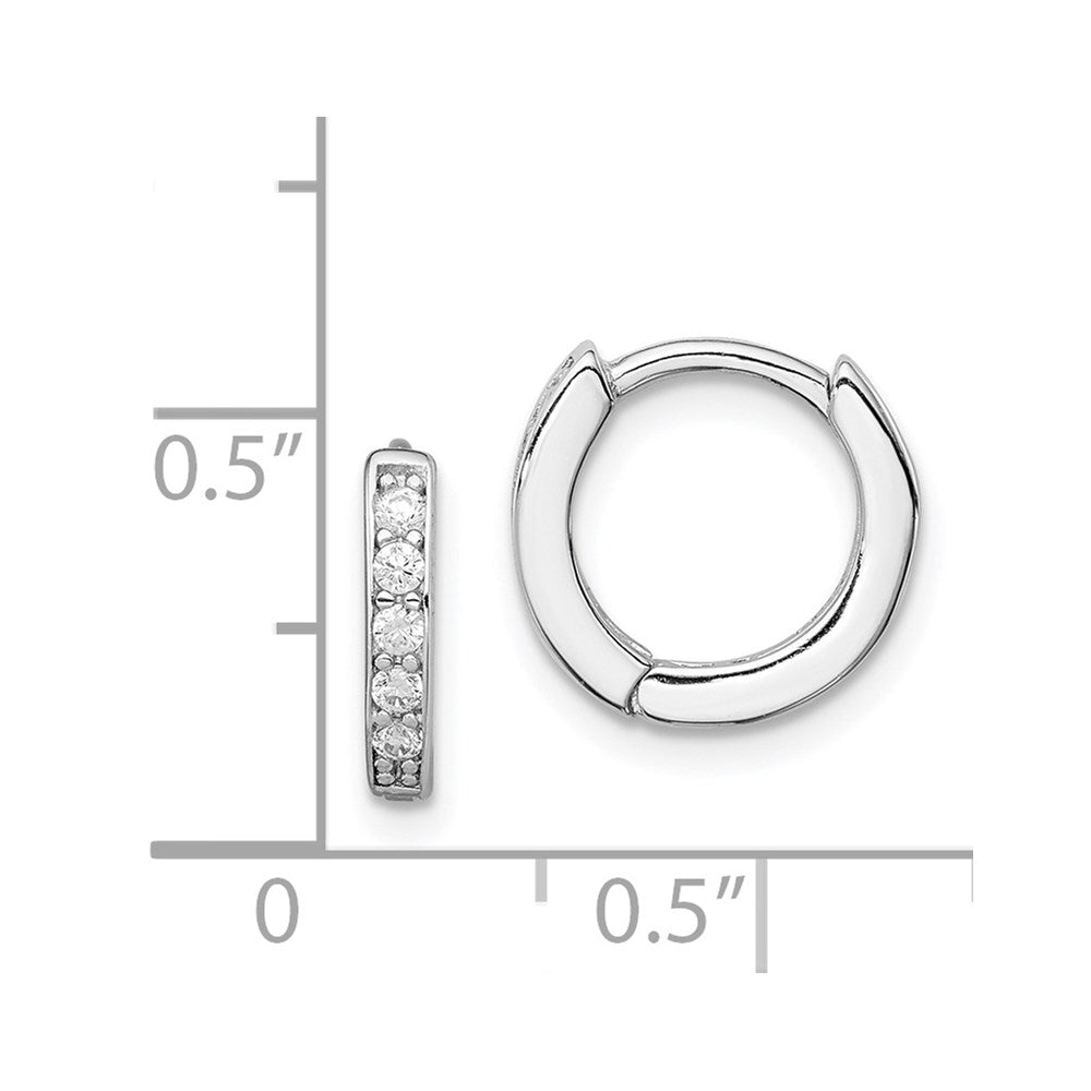 Sterling Silver Rhodium-Plated Cz Hinged Hoop Earrings