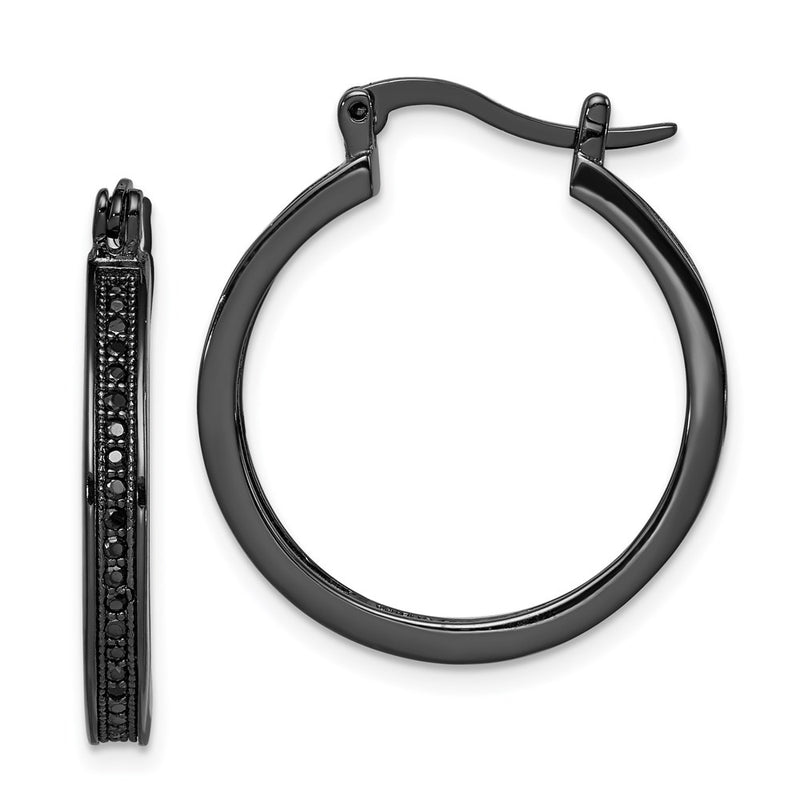 Sterling Silver Black Rhodium-Plated Cz Round Hoop Earrings