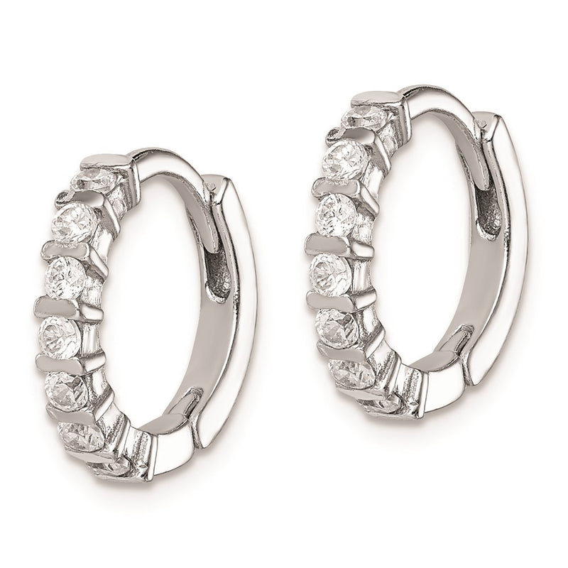 Sterling Silver Rhodium-Plated Cz Hinged Earrings