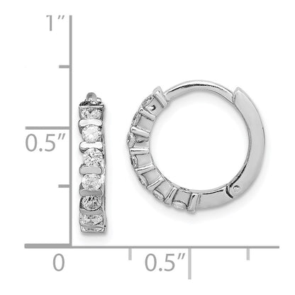 Sterling Silver Rhodium-Plated Cz Hinged Earrings