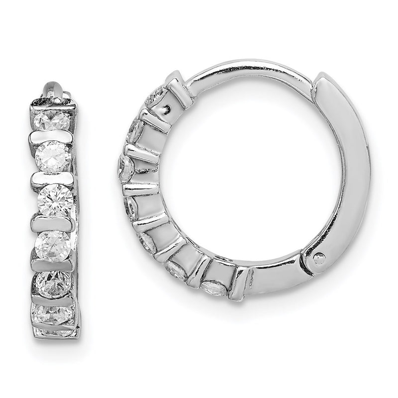 Sterling Silver Rhodium-Plated Cz Hinged Earrings