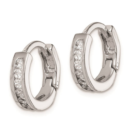Sterling Silver Rhodium-Plated Cz Hinged Earrings