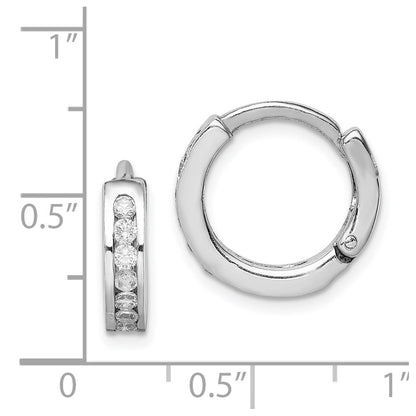 Sterling Silver Rhodium-Plated Cz Hinged Earrings