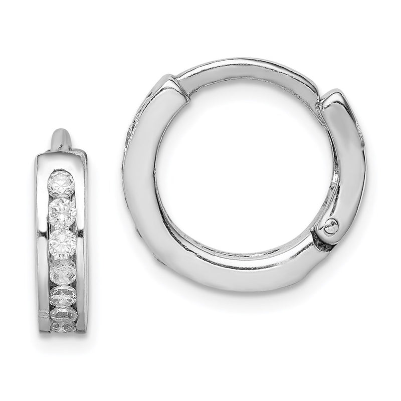 Sterling Silver Rhodium-Plated Cz Hinged Earrings