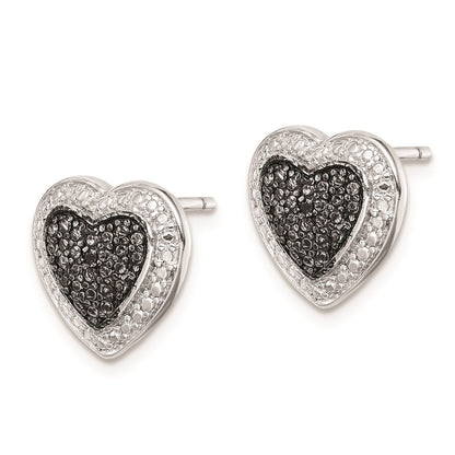 Sterling Silver Black Rhodium Plated Cz Heart Post Earrings