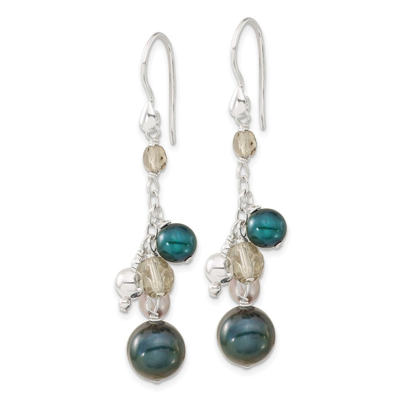 Sterling Silver Multicolor Simulated Pearl & Glass Bead Cluster Dangle Earrings
