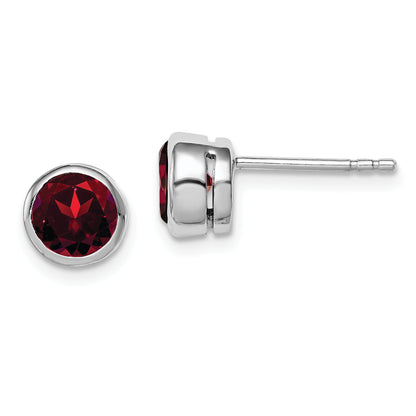 Sterling Silver Rhodium-Plated Garnet Circle Stud Earrings