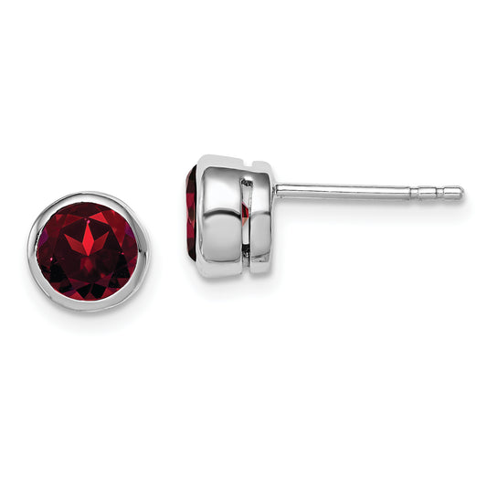 Sterling Silver Rhodium-Plated Garnet Circle Stud Earrings