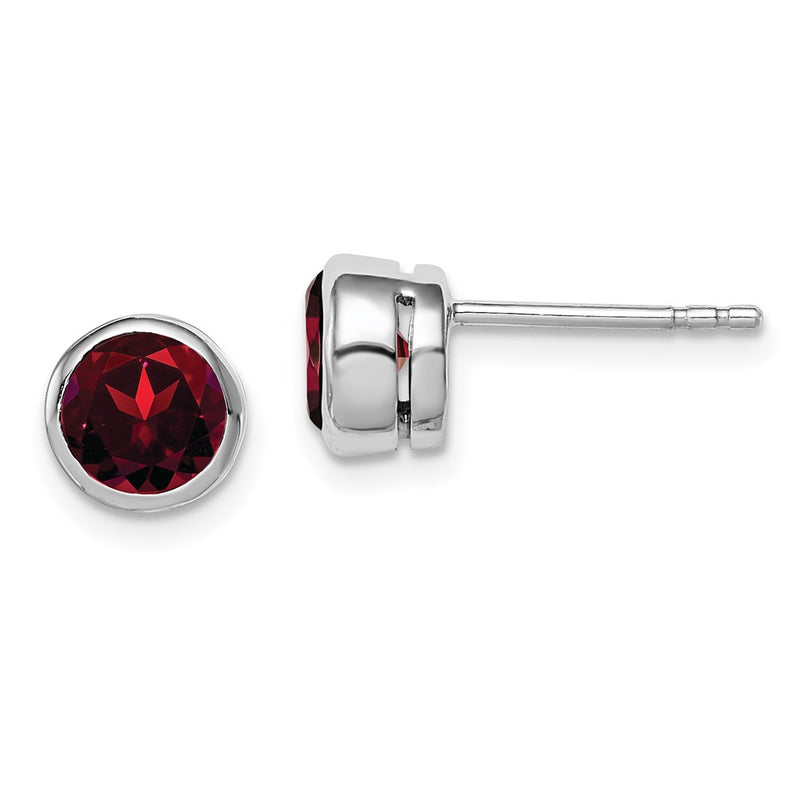 Sterling Silver Rhodium-Plated Garnet Circle Stud Earrings