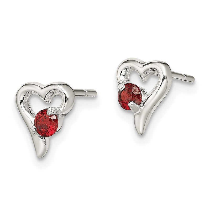 Sterling Silver Polished Red Cz Heart Post Earrings