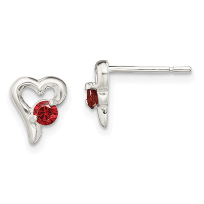 Sterling Silver Polished Red Cz Heart Post Earrings
