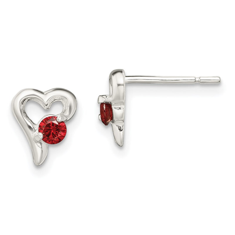 Sterling Silver Polished Red Cz Heart Post Earrings