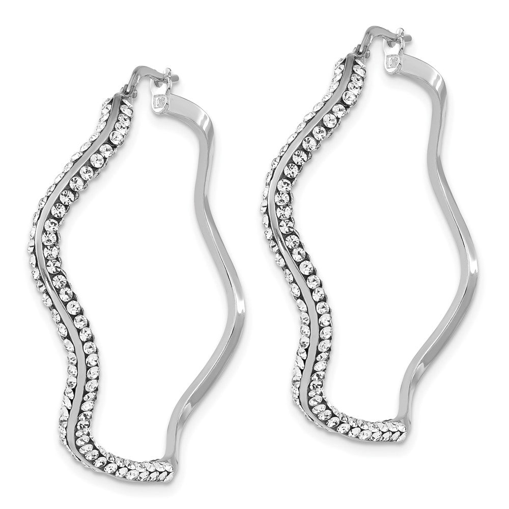 Sterling Silver Stellux Crystal Wavy Round Hoop Earrings