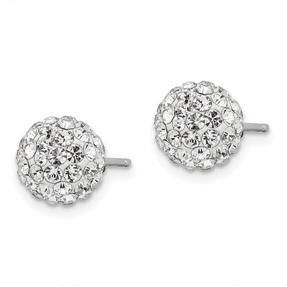 Sterling Silver Rhodium-Plated Post 8mm White Czech Crystal Earrings