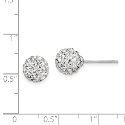 Sterling Silver Rhodium-Plated Post 8mm White Czech Crystal Earrings