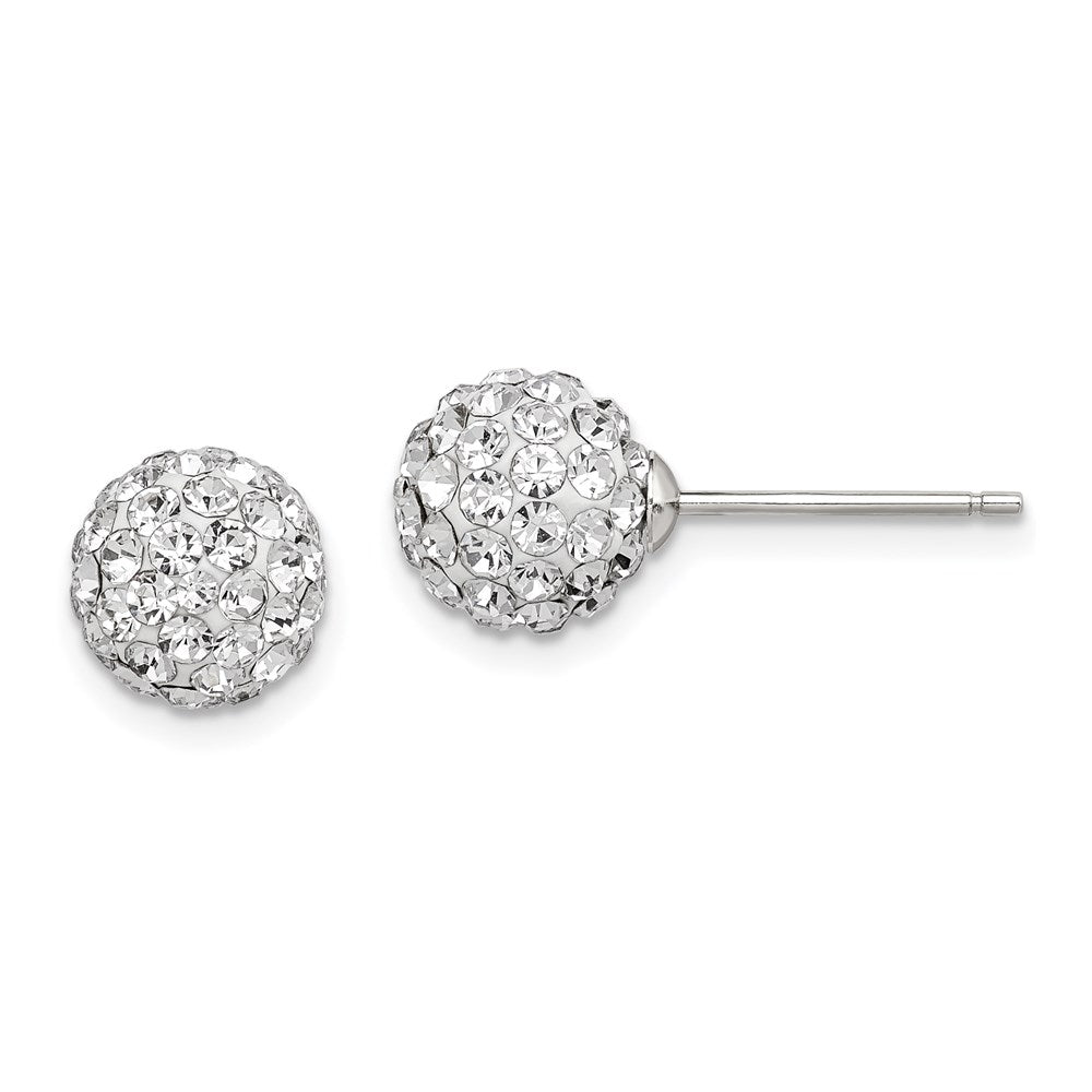 Sterling Silver Rhodium-Plated Post 8mm White Czech Crystal Earrings