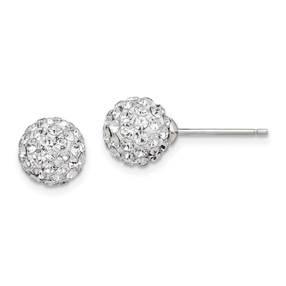 Sterling Silver Rhodium-Plated Post 8mm White Czech Crystal Earrings