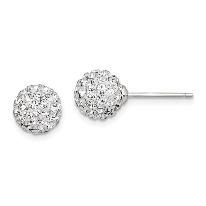 Sterling Silver Rhodium-Plated Post 8mm White Czech Crystal Earrings