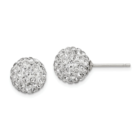 Sterling Silver Rhodium-Plated 10mm White Czech Crystal Post Earrings
