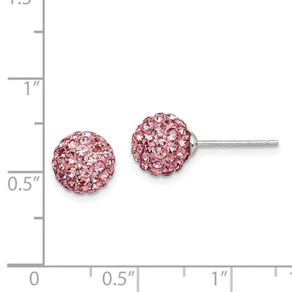 Sterling Silver Rhodium-Plated 8mm Pink Czech Crystal Post Earrings