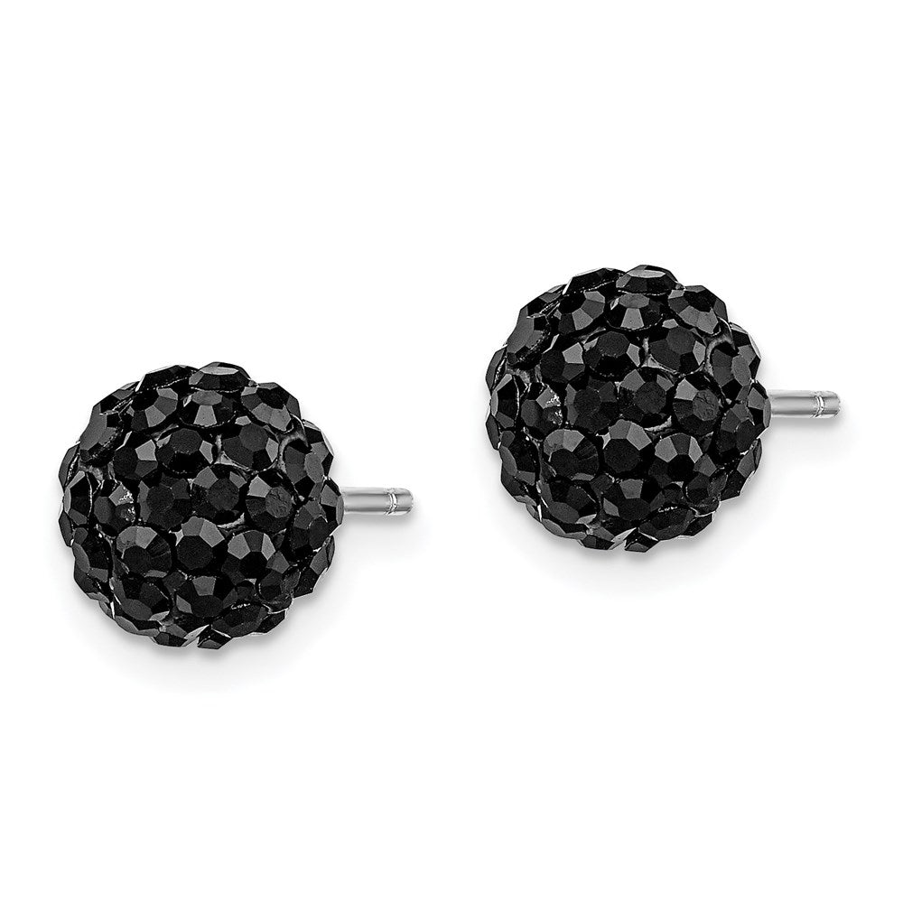 Sterling Silver Rhodium-Plated 8mm Black Czech Crystal Post Earrings