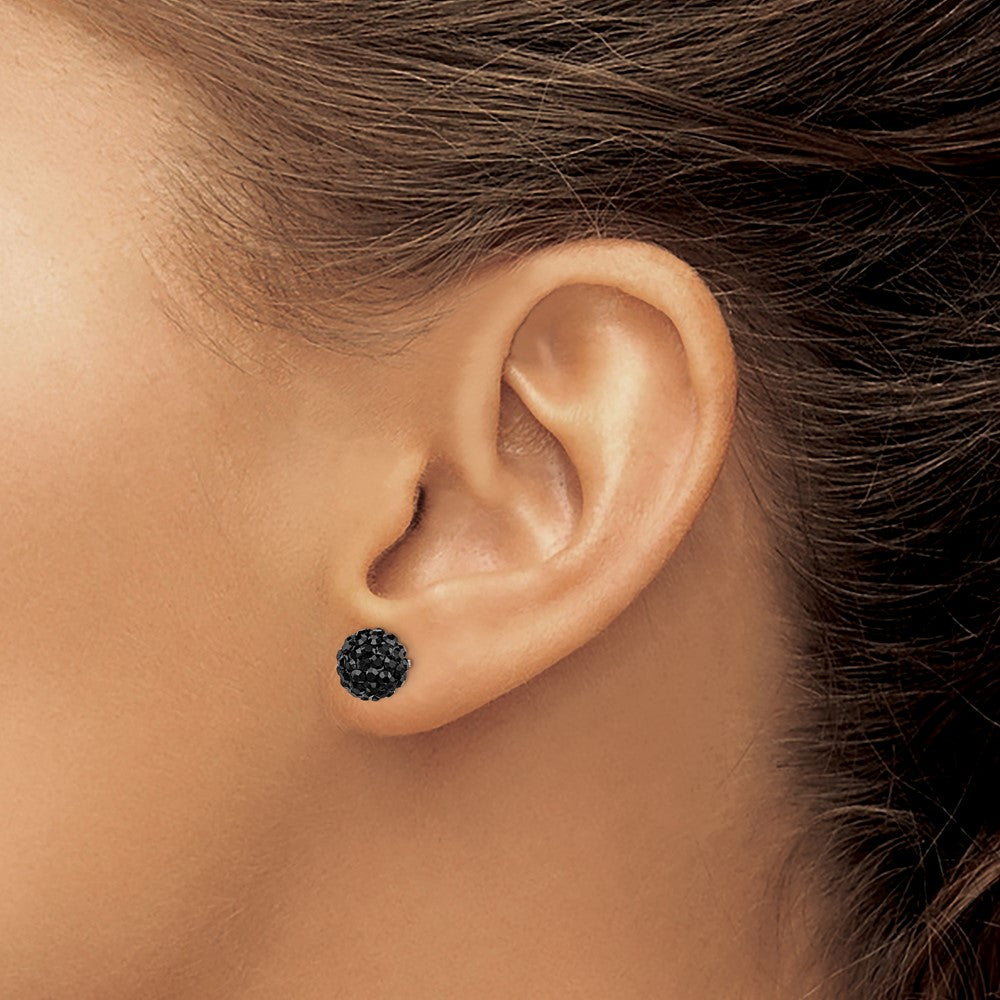 Sterling Silver Rhodium-Plated 8mm Black Czech Crystal Post Earrings