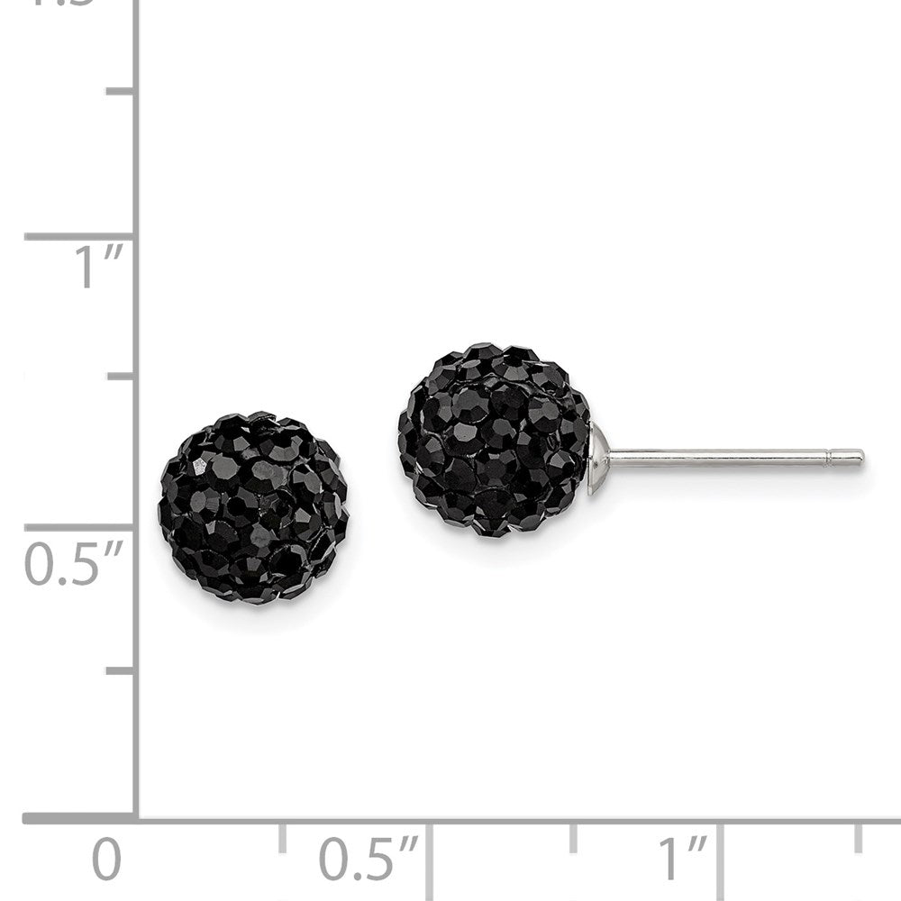 Sterling Silver Rhodium-Plated 8mm Black Czech Crystal Post Earrings