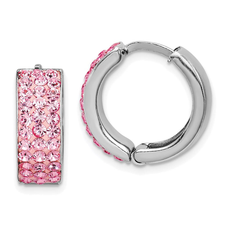 Sterling Silver Rh-Plated Pink Preciosa Crystal Hinged Hoop Earrings